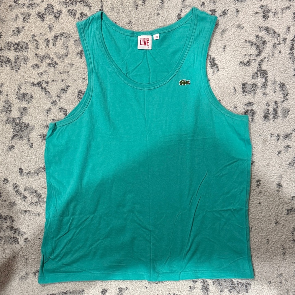 Lacoste L!VE Teal Green Sleeveless Tank with Crocodile Patch. Large